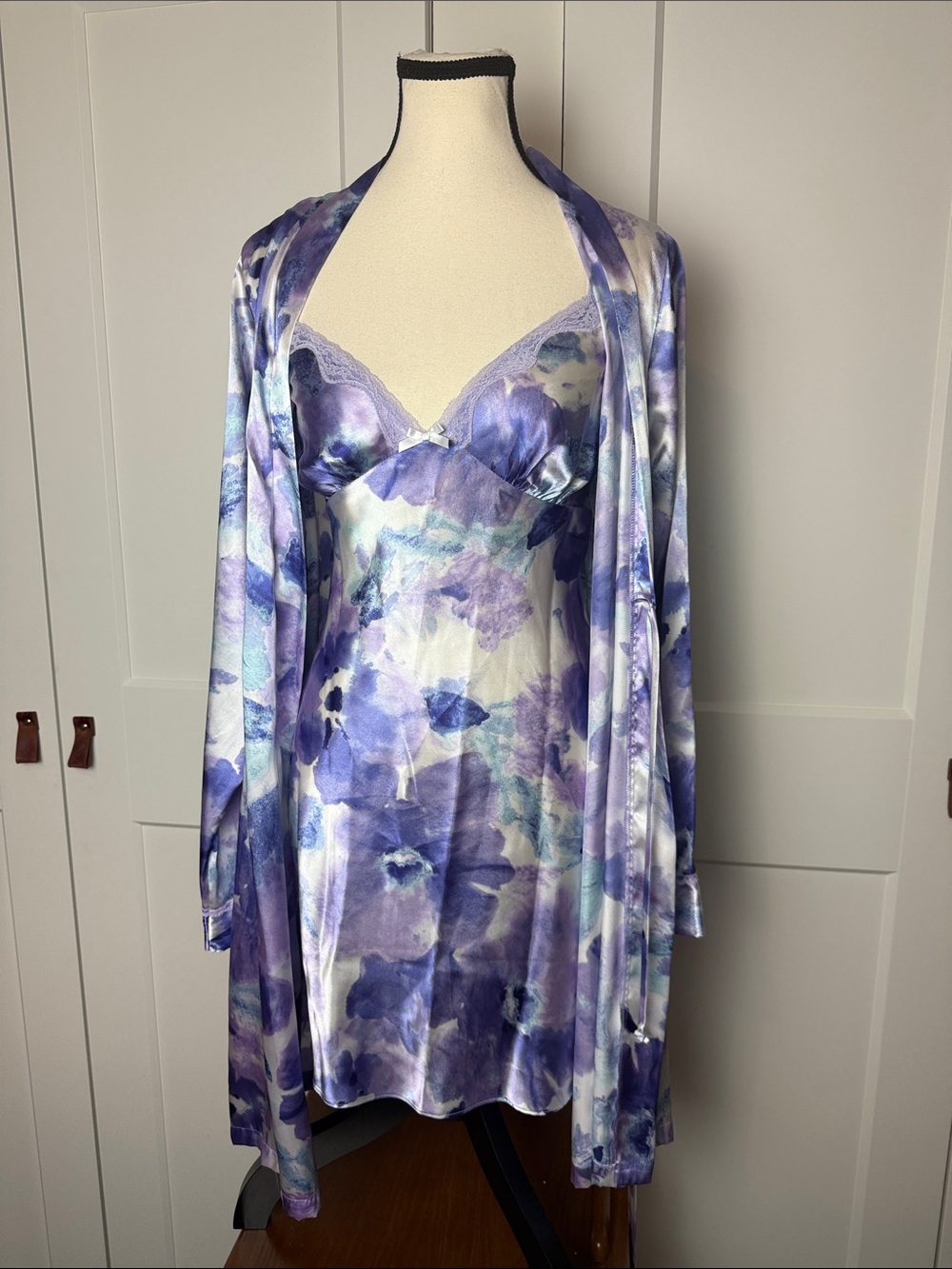 Apt. 9 chemise slip dress and robe satin pajama set kimono robe nightgown small